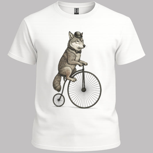 Wolf op antieke fiets T‑Shirt