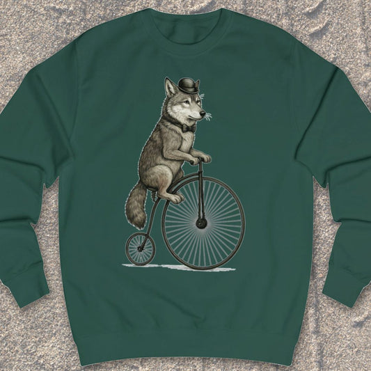Wolf op antieke fiets Sweater