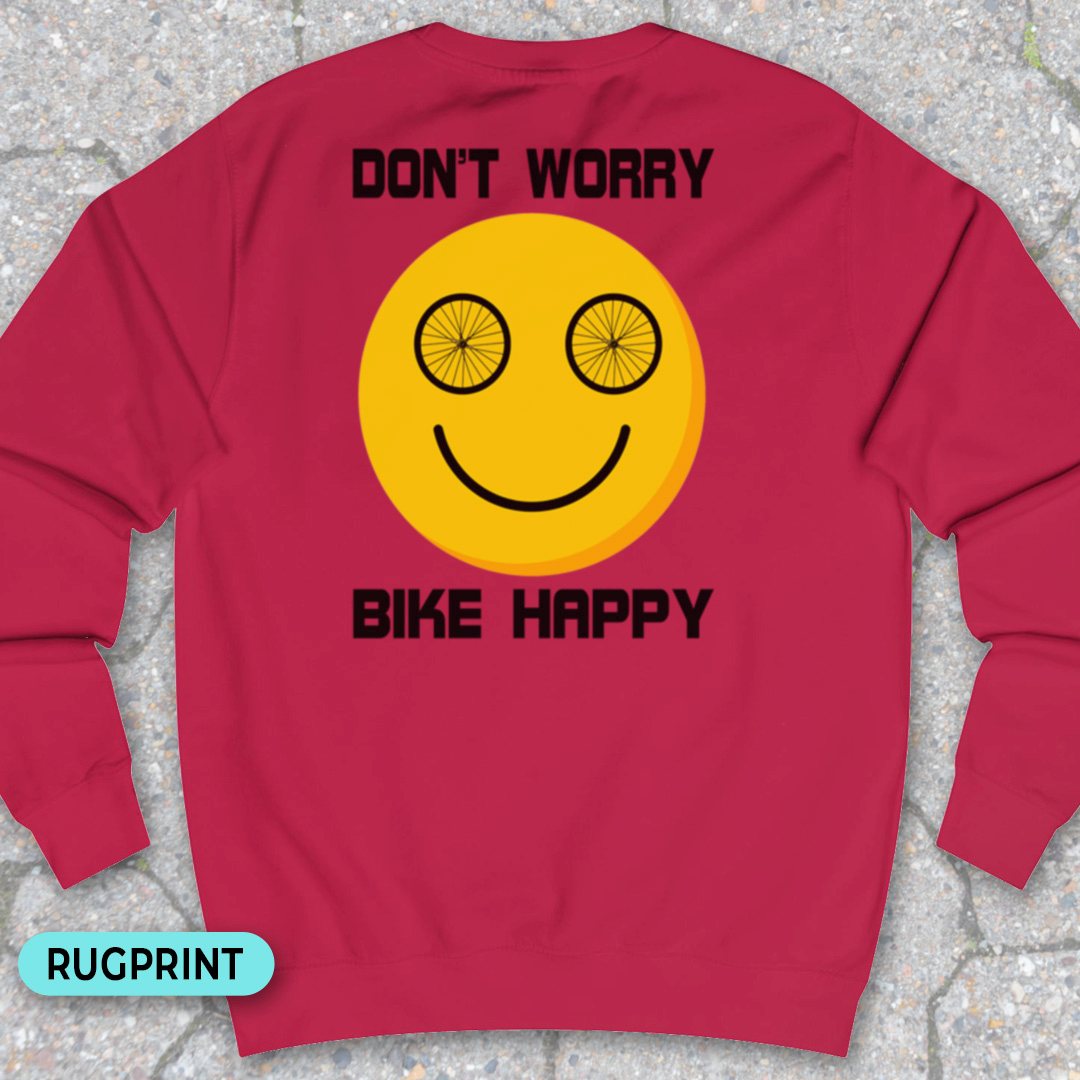 Don't Worry Bike Happy rugprint Sweater