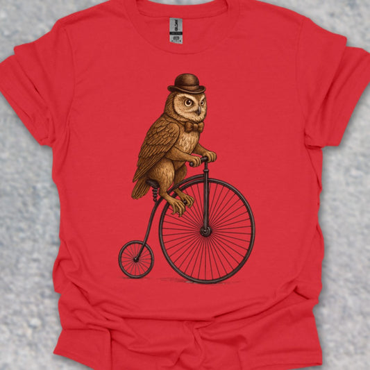 Uil op antieke fiets T‑Shirt