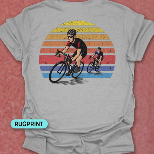 Wielrenners retro zon rugprint T‑Shirt