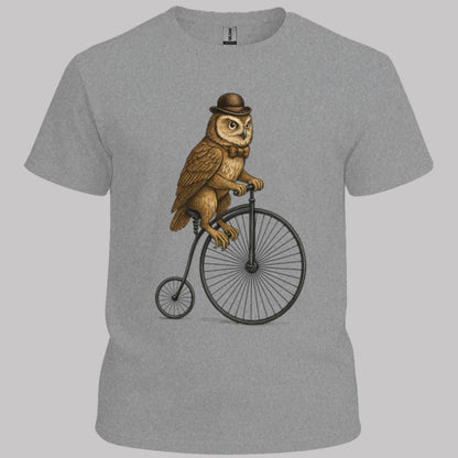 Uil op antieke fiets T‑Shirt