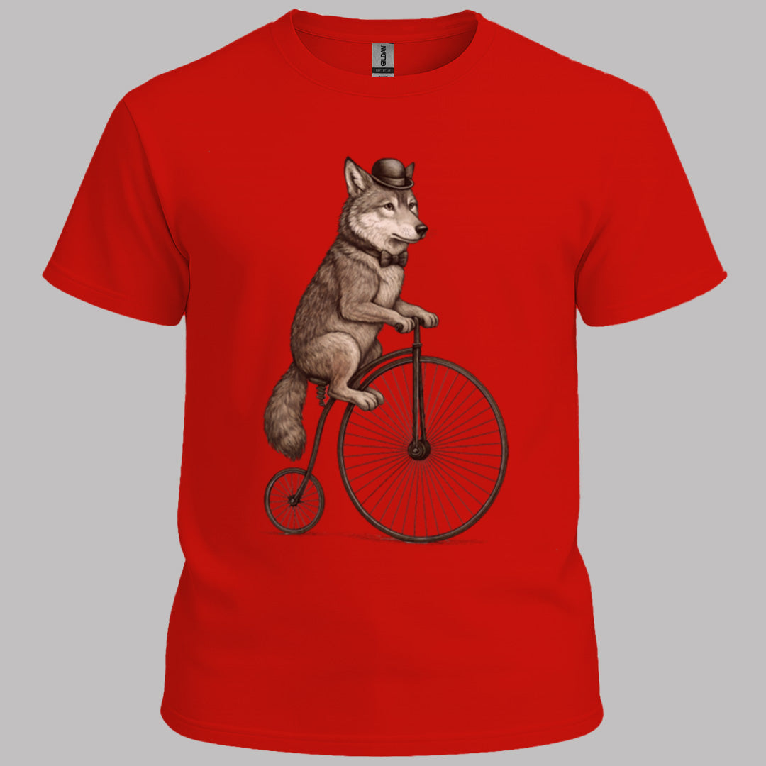 Wolf op antieke fiets T‑Shirt