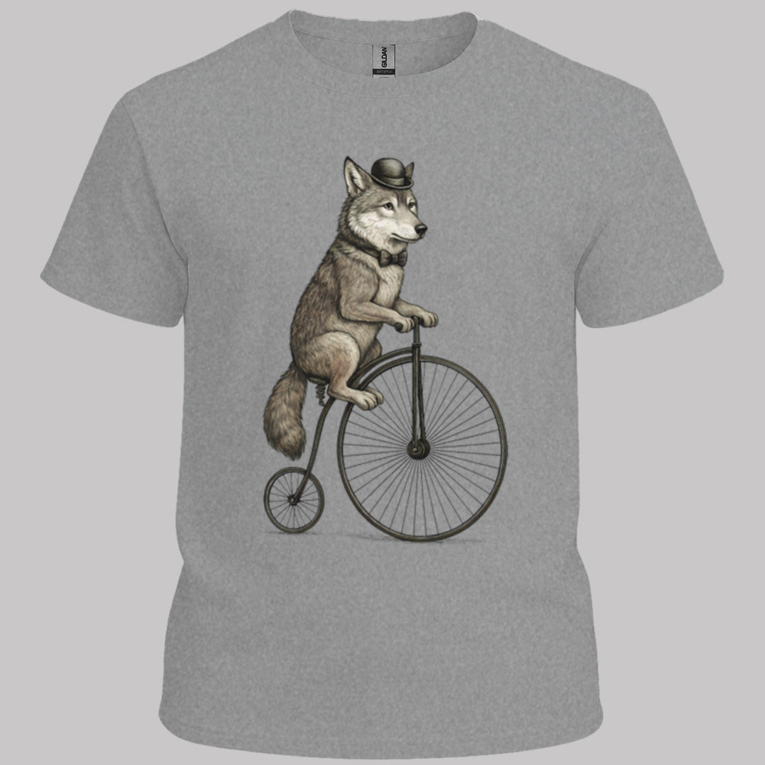 Wolf op antieke fiets T‑Shirt