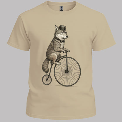 Wolf op antieke fiets T‑Shirt