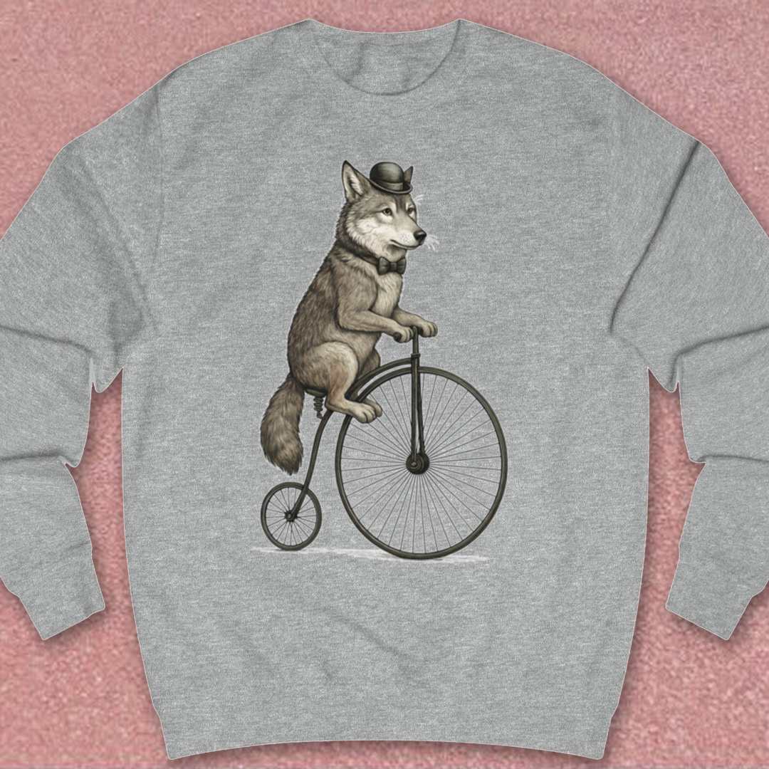 Wolf op antieke fiets Sweater