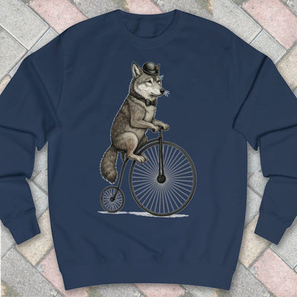 Wolf op antieke fiets Sweater