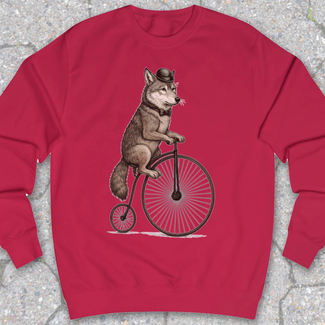 Wolf op antieke fiets Sweater