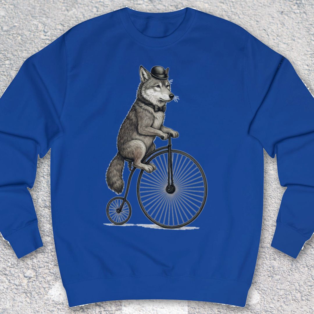 Wolf op antieke fiets Sweater