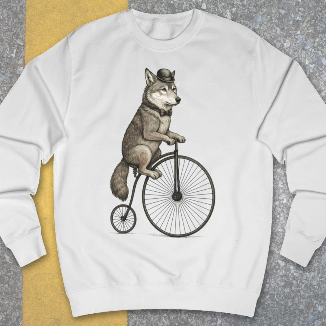 Wolf op antieke fiets Sweater
