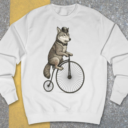 Wolf op antieke fiets Sweater