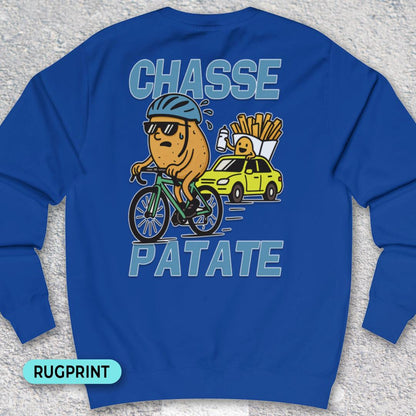 Chasse Patate met bezemwagen (blauw) rugprint Sweater