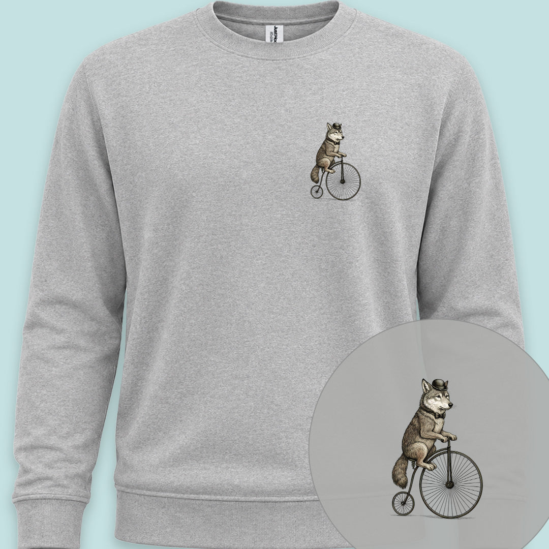 Wolf op antieke fiets Sweater