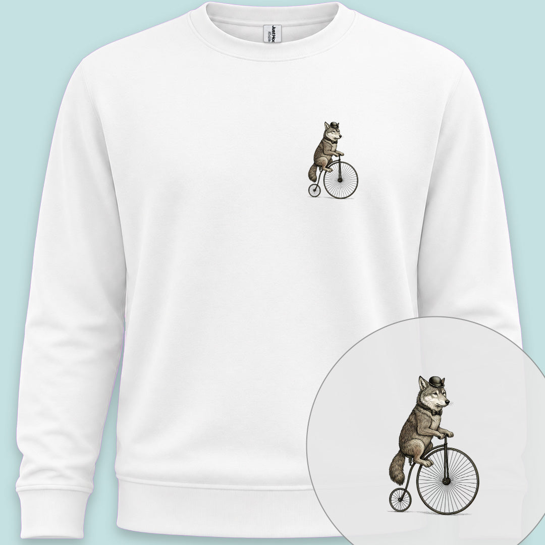 Wolf op antieke fiets Sweater