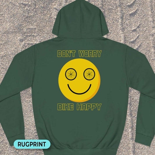Don't Worry Bike Happy rugprint Hoodie