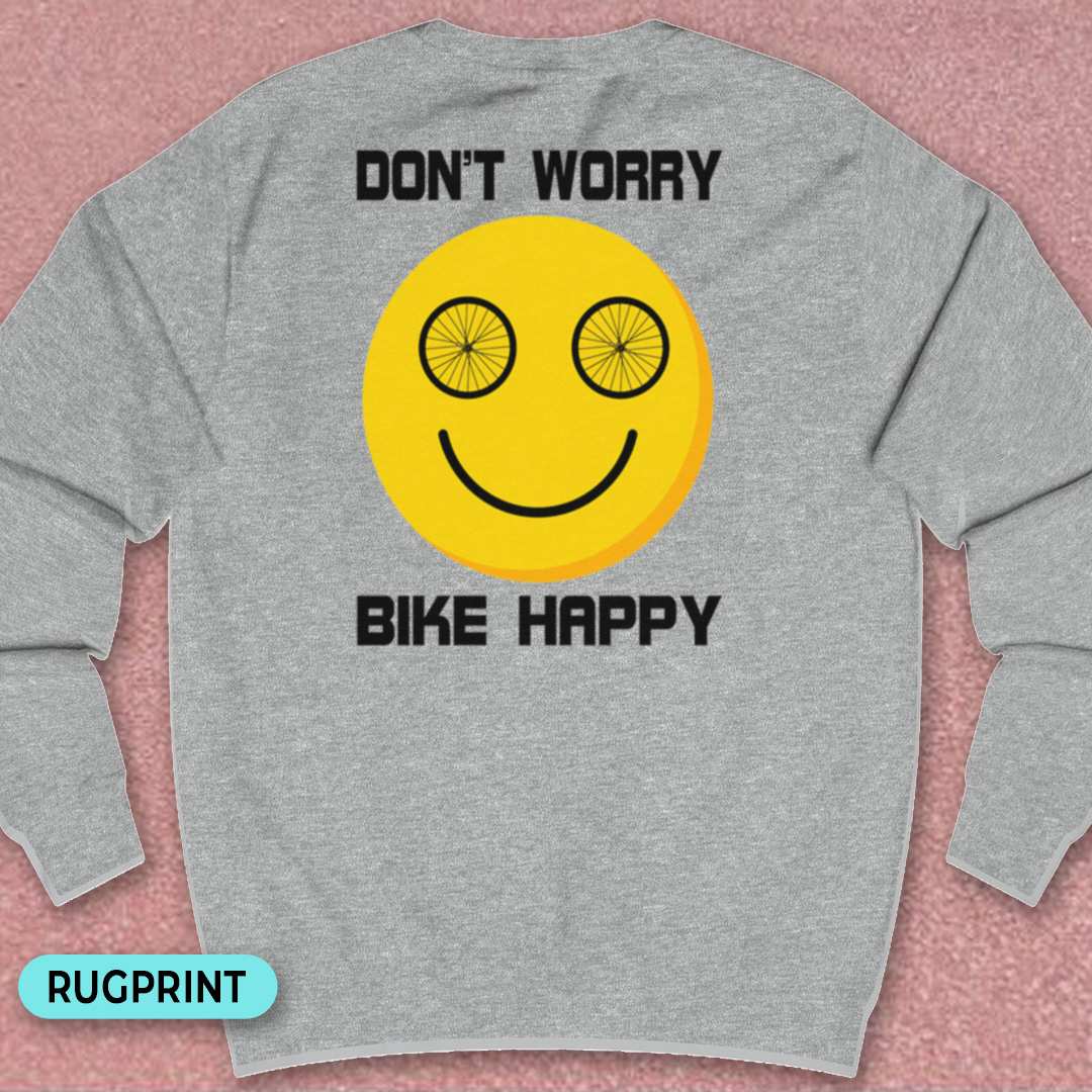 Don't Worry Bike Happy rugprint Sweater