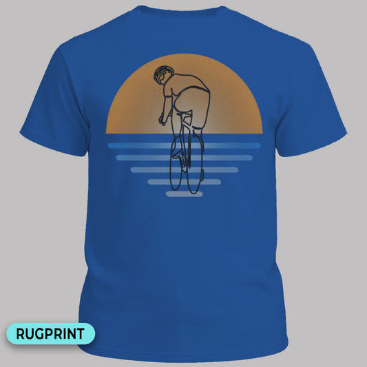 Koersfietser zonsondergang rugprint T‑Shirt