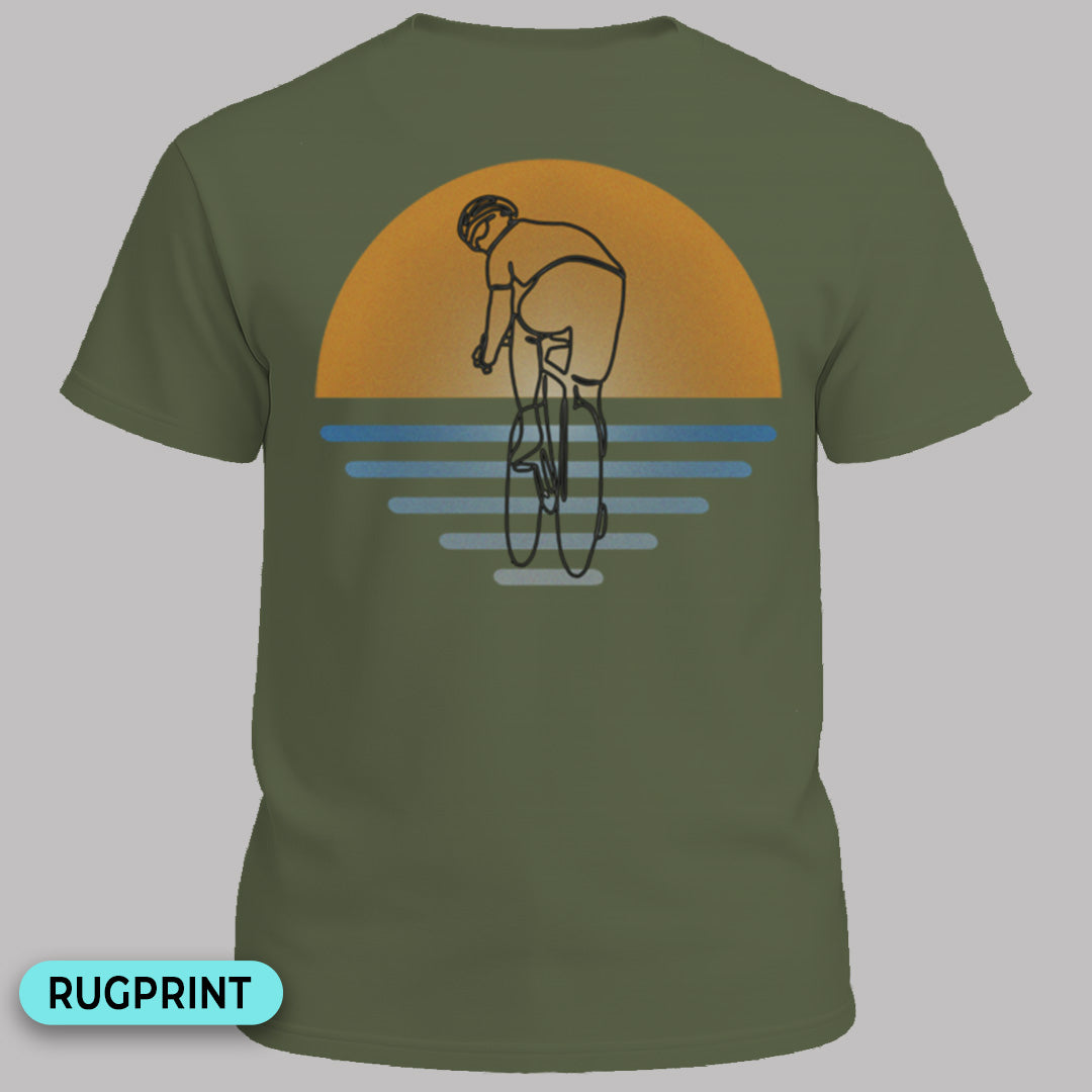 Koersfietser zonsondergang rugprint T‑Shirt
