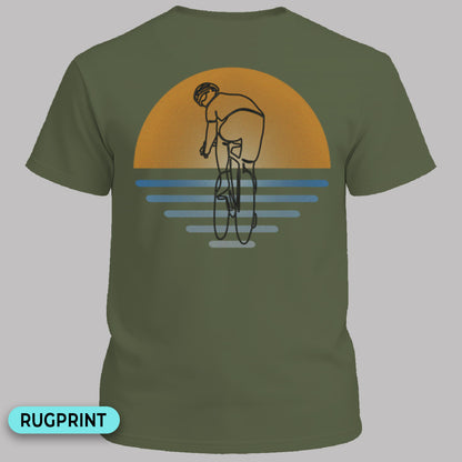 Koersfietser zonsondergang rugprint T‑Shirt