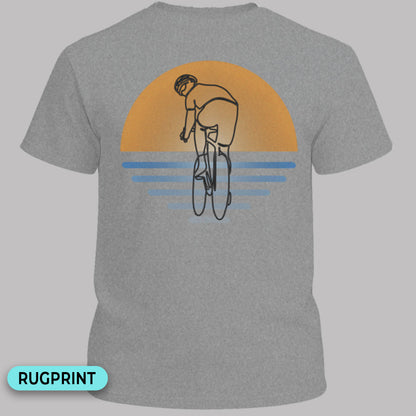Koersfietser zonsondergang rugprint T‑Shirt