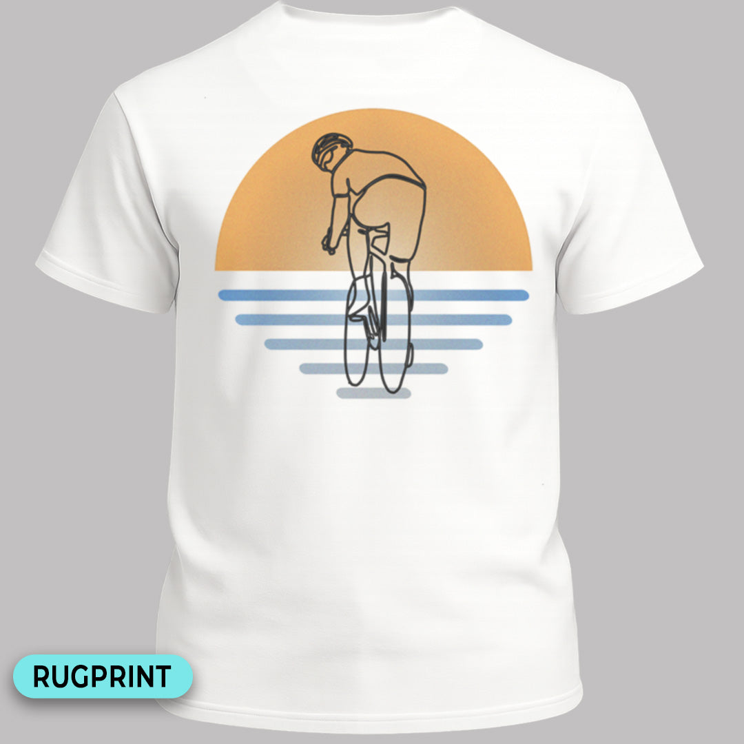 Koersfietser zonsondergang rugprint T‑Shirt