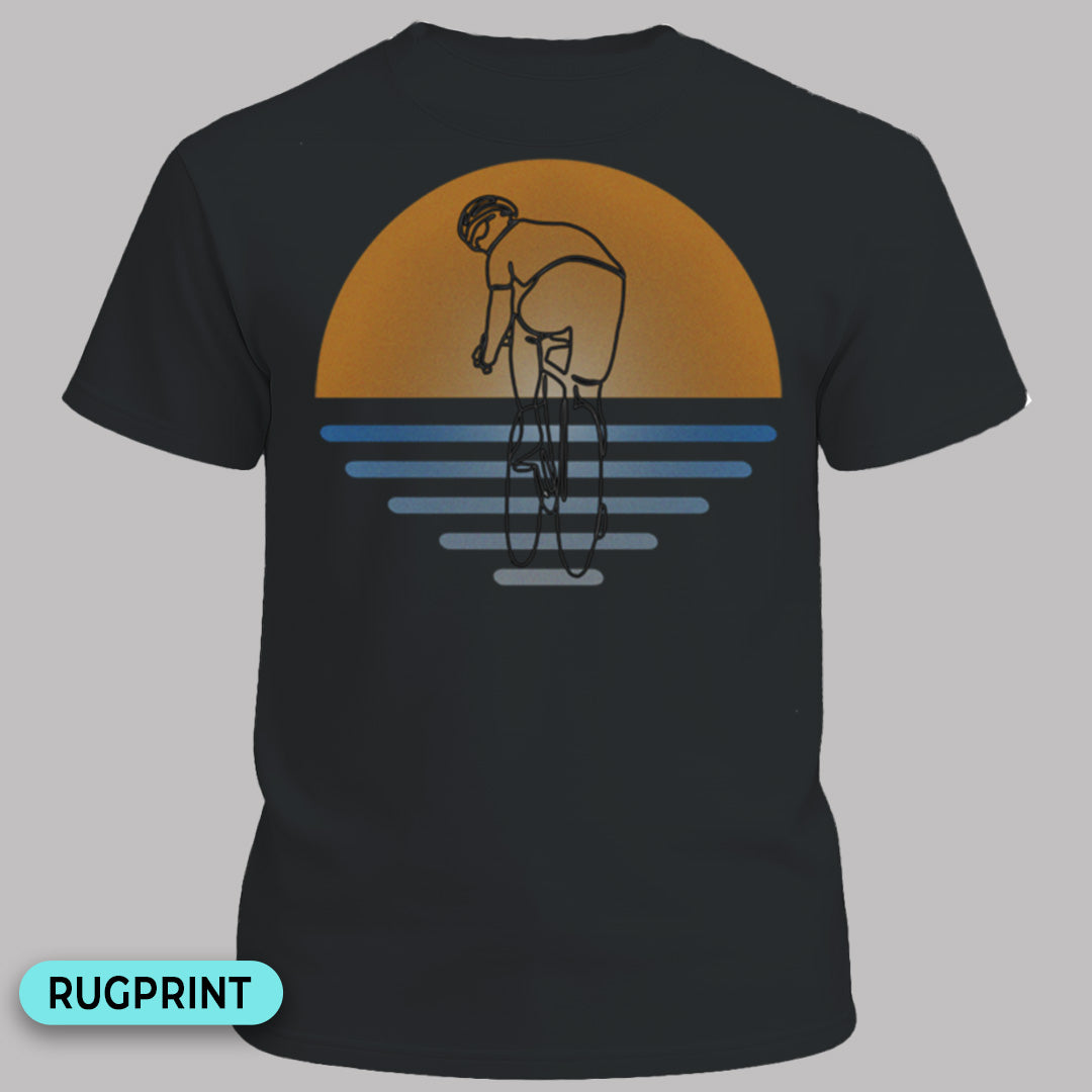 Koersfietser zonsondergang rugprint T‑Shirt