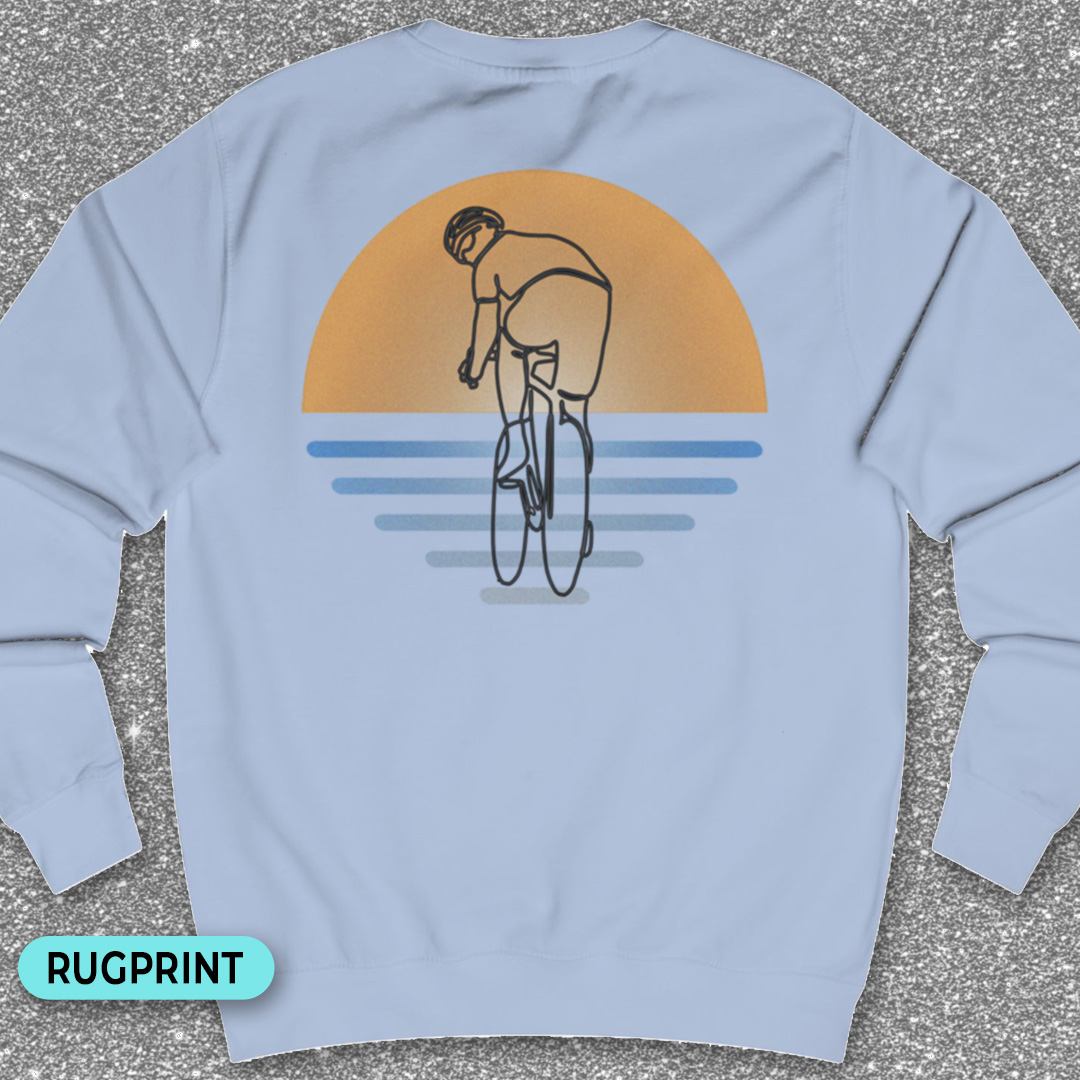Koersfietser zonsondergang rugprint Sweater