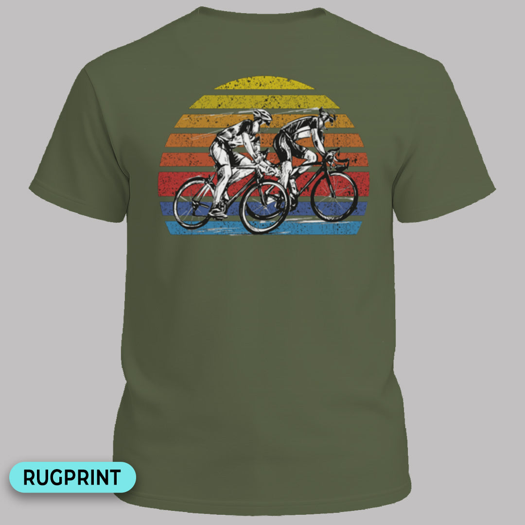 Wielrenners retro zon rugprint T‑Shirt