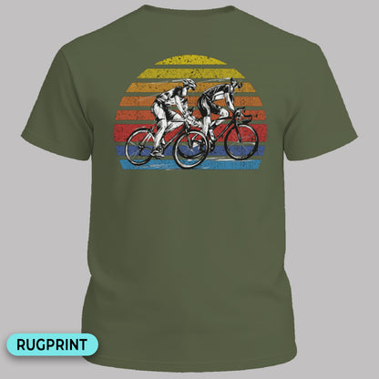 Wielrenners retro zon rugprint T‑Shirt