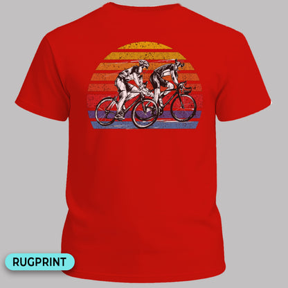 Wielrenners retro zon rugprint T‑Shirt