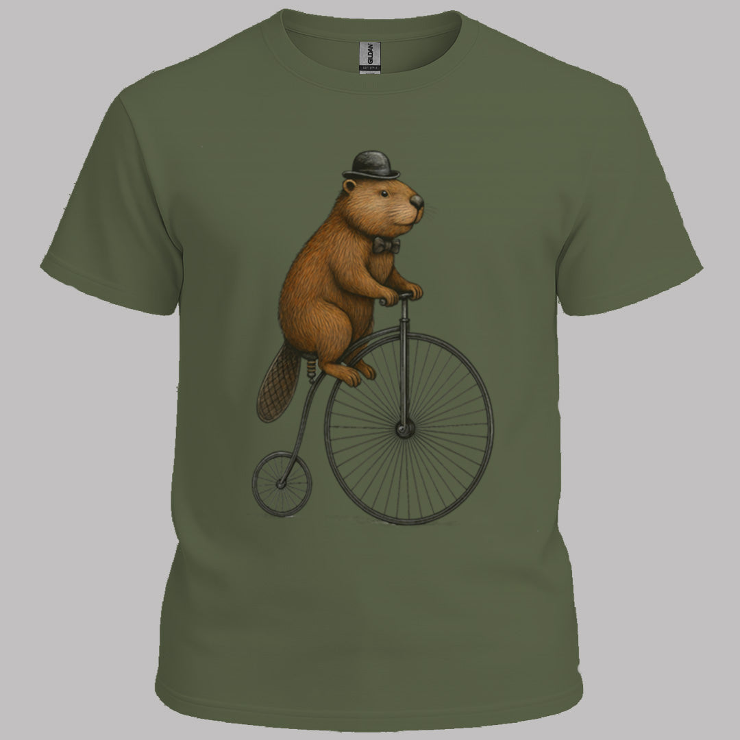Bever op antieke fiets T‑Shirt