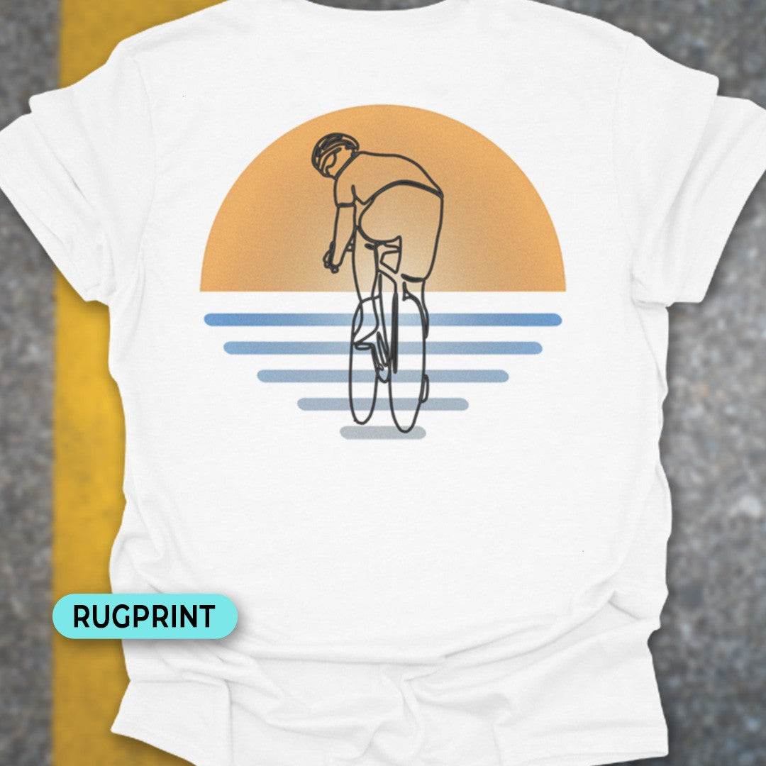 Koersfietser zonsondergang rugprint T‑Shirt