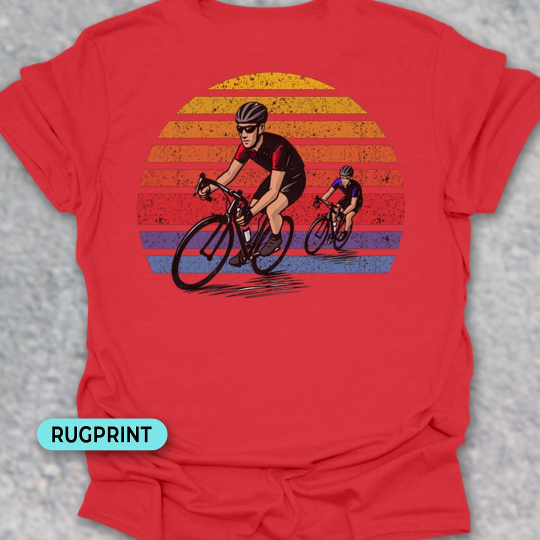 Wielrenners retro zon rugprint T‑Shirt