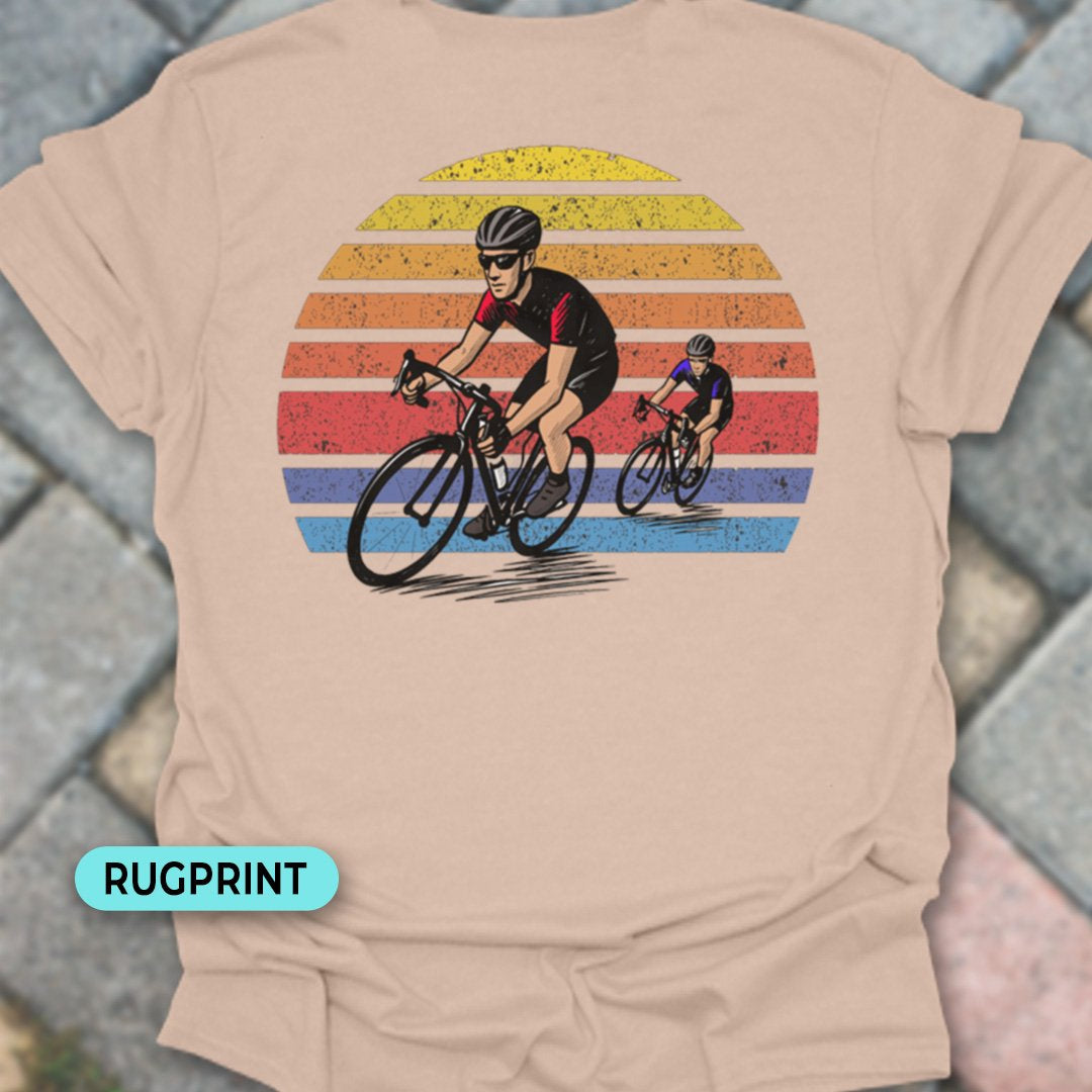 Wielrenners retro zon rugprint T‑Shirt