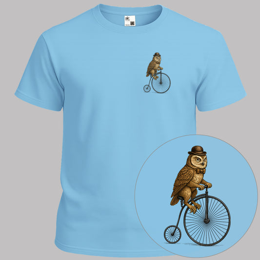 Uil op antieke fiets T‑Shirt