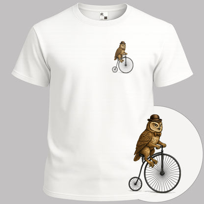 Uil op antieke fiets T‑Shirt