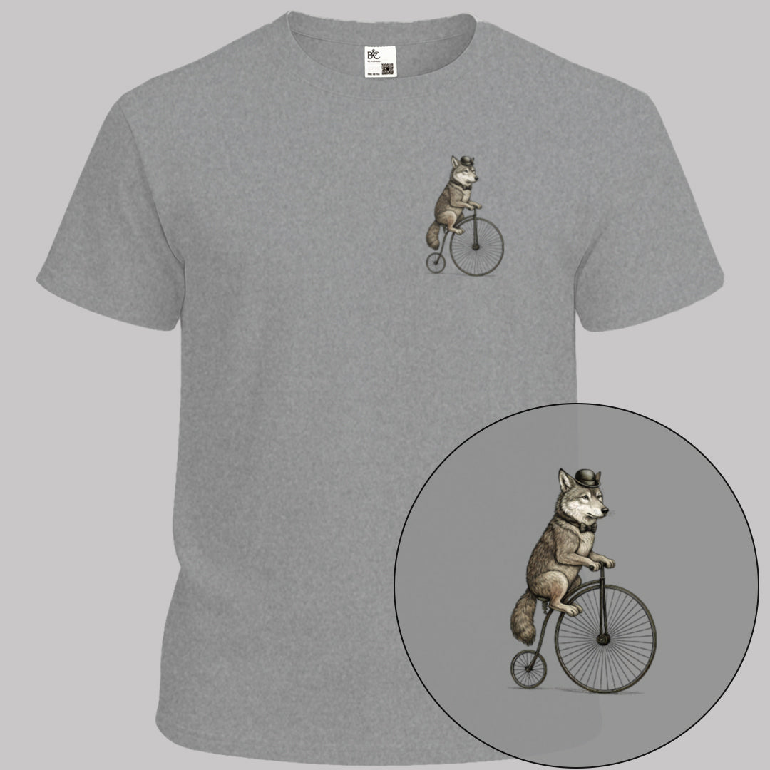 Wolf op antieke fiets T‑Shirt
