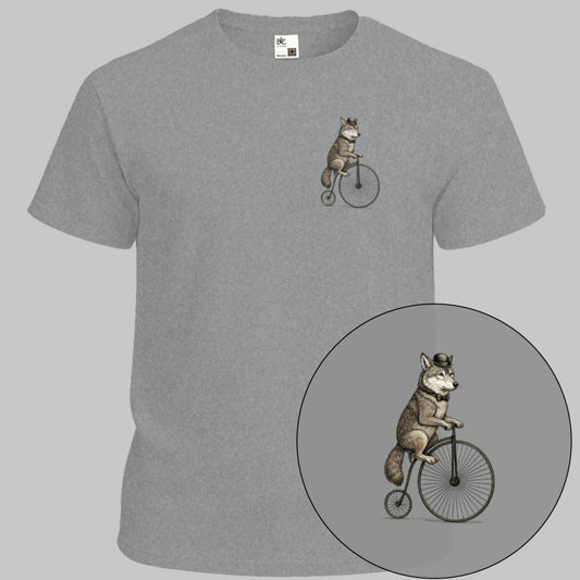Wolf op antieke fiets T‑Shirt