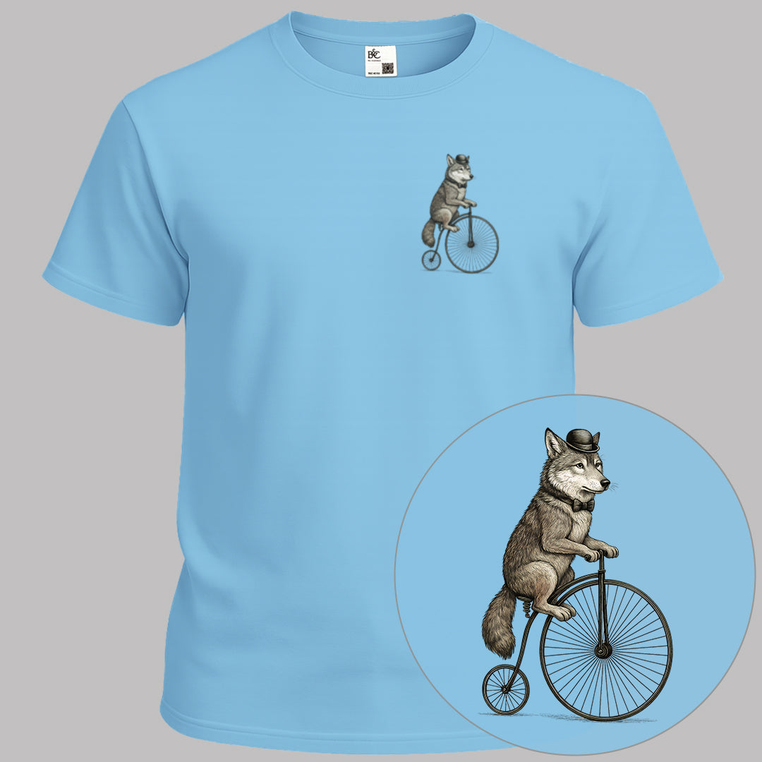 Wolf op antieke fiets T‑Shirt