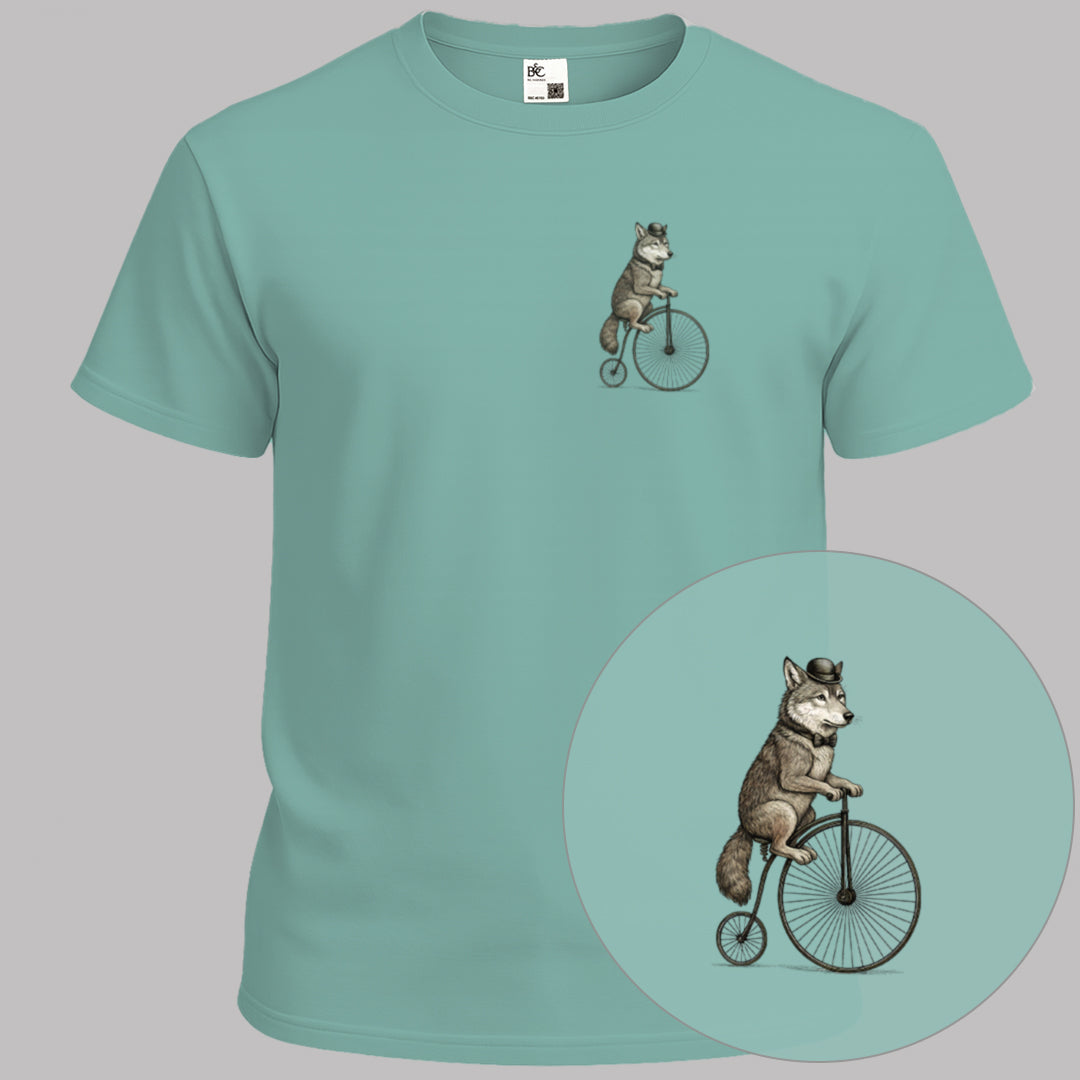 Wolf op antieke fiets T‑Shirt