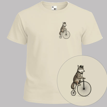 Wolf op antieke fiets T‑Shirt
