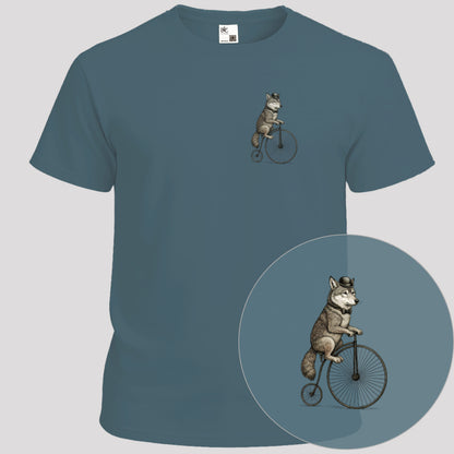 Wolf op antieke fiets T‑Shirt