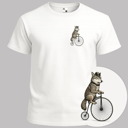Wolf op antieke fiets T‑Shirt